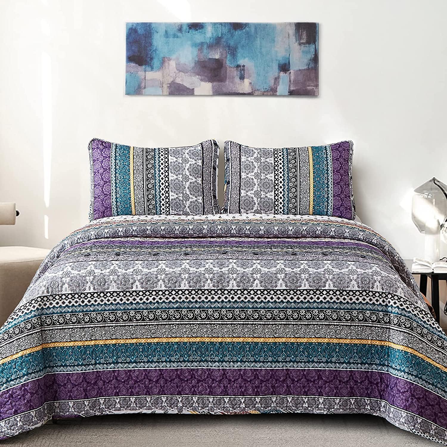 Boho Quilt Set Twin Size by WONGS BEDDING - Lightweight & Stylish