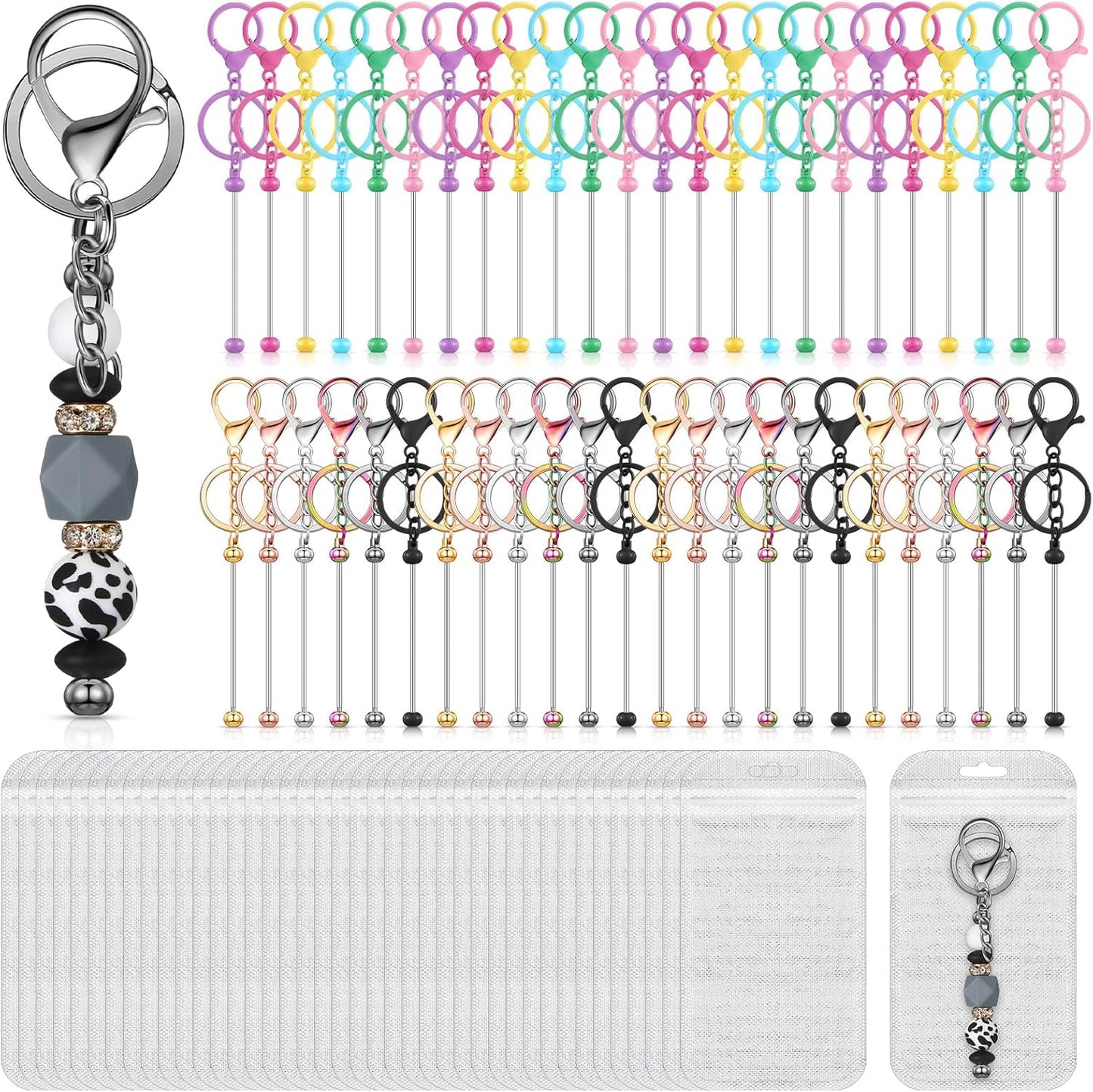 Tondiamo 96 Pcs Beadable Keychain Bars for DIY Crafts and Gifts