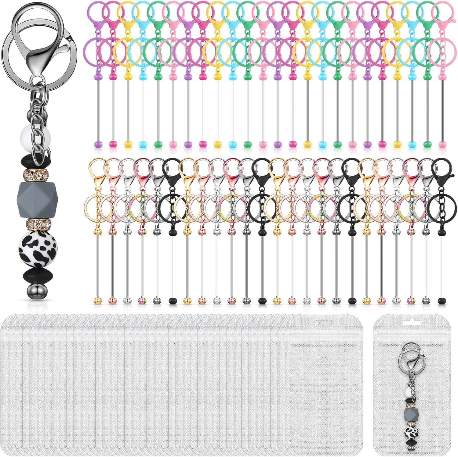 Tondiamo 96 Pcs Beadable Keychain Bars for DIY Crafts and Gifts