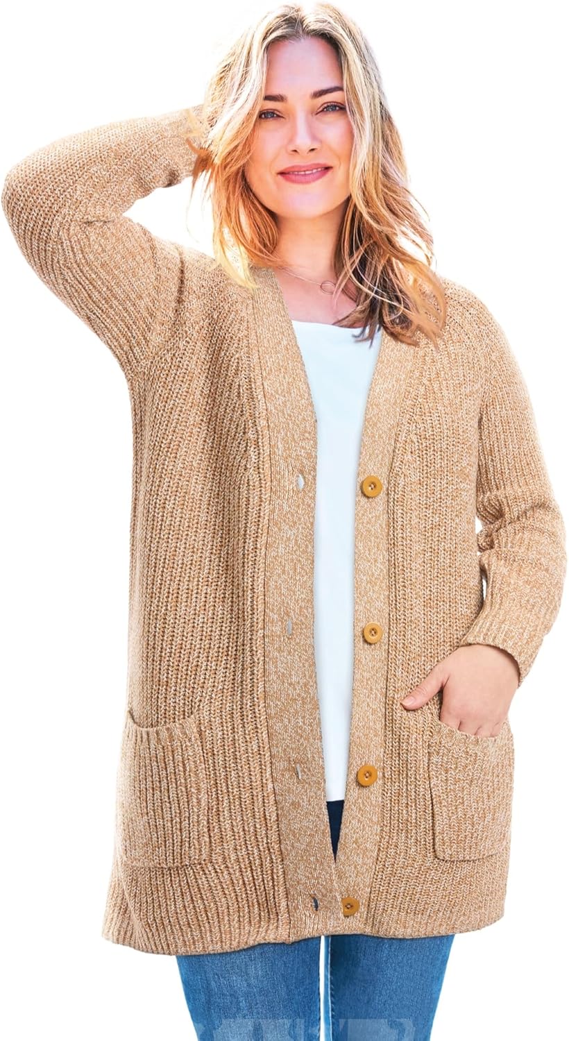 Plus Size Button-Front Shaker Cardigan for Effortless Style