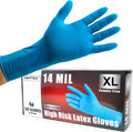 Heavy Duty Thick Latex Gloves 14mil Blue, 12in Length - Industrial
