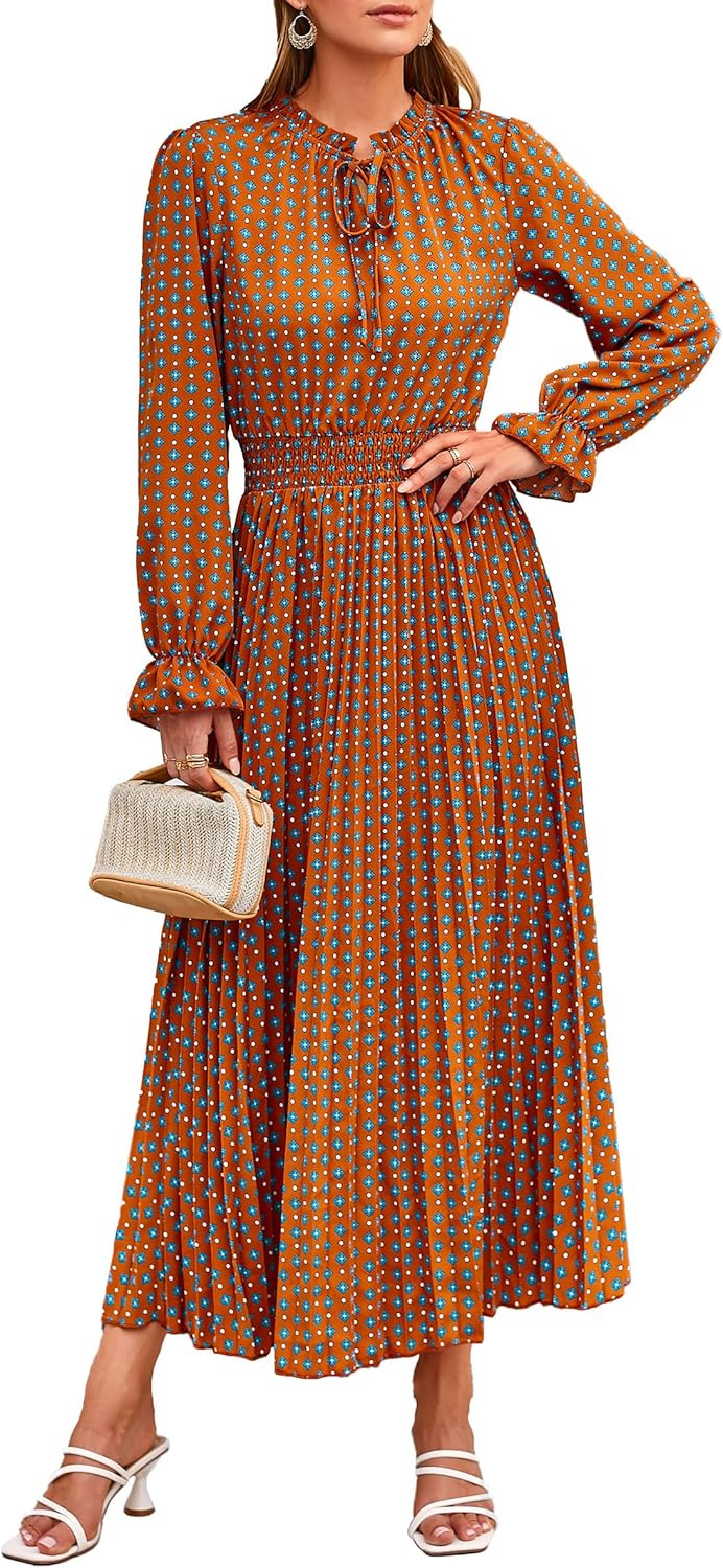PRETTYGARDEN Women's Midi Dress: Elegant Swiss Dot Design