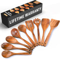 Zulay Kitchen 9-Piece Teak Wooden Utensils Set - Smooth Natural Finish