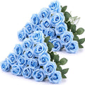 Light Blue Artificial Roses Bulk 40 Pcs Long Stem Bouquet - Realistic