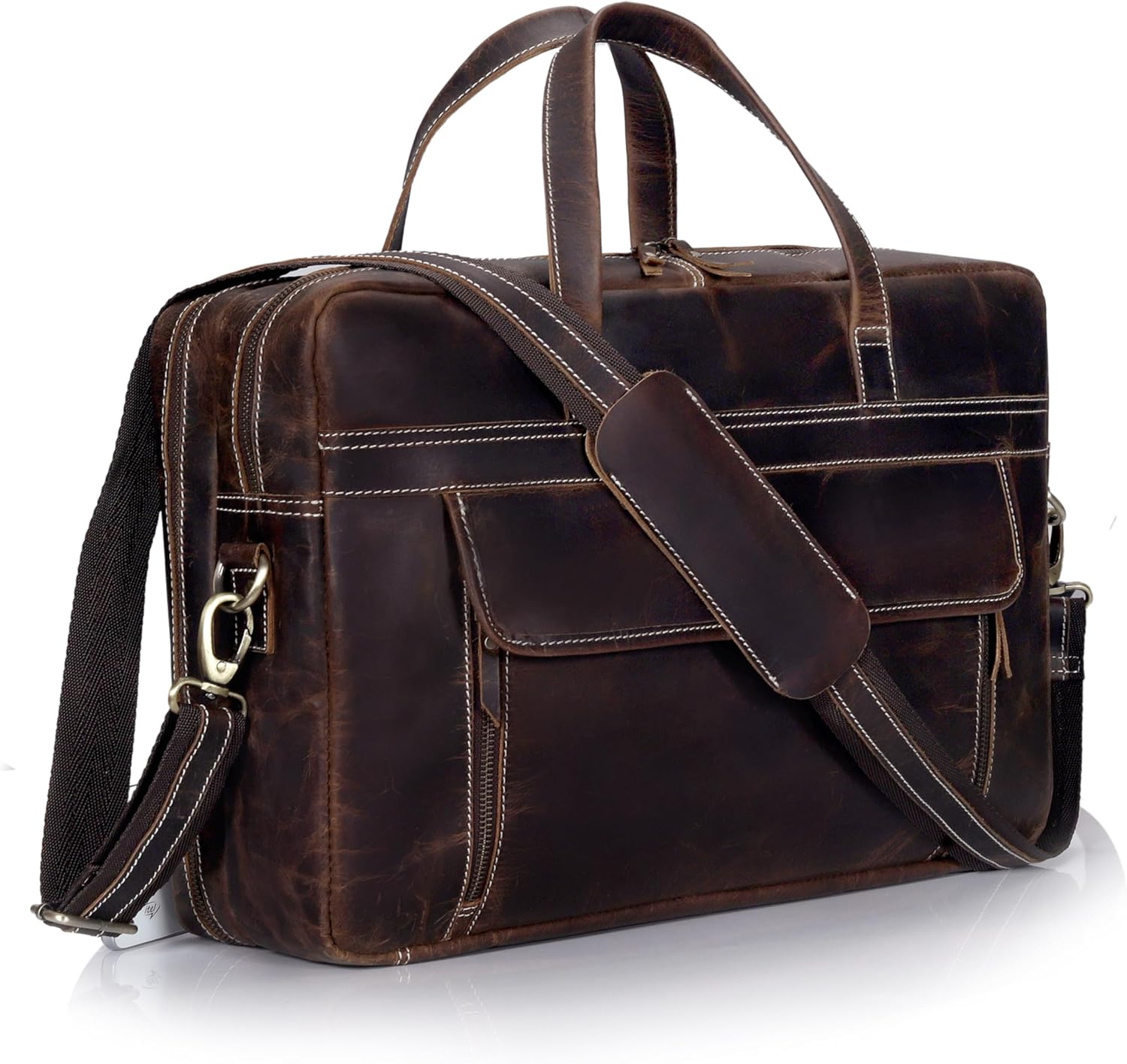 HLC 18 Inch Full Grain Leather Briefcase for Men and Women