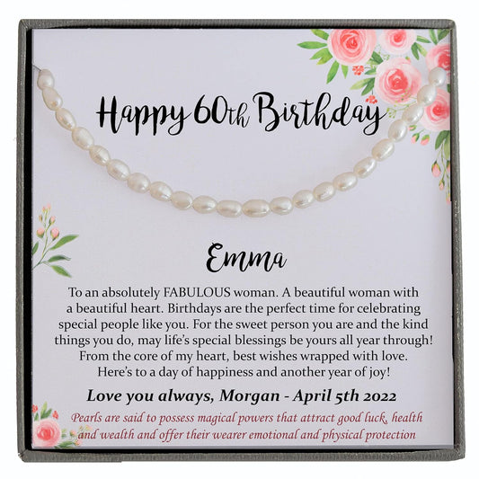 Personalized 60th Birthday Gifts for Women, Pearl Necklace