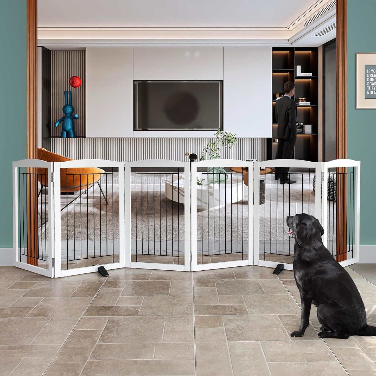 ZJSF Freestanding Dog Fence Indoor - Foldable Pet Gate for Home