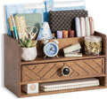Brown Wood Desk Organizer with Drawer - Stay Organized!