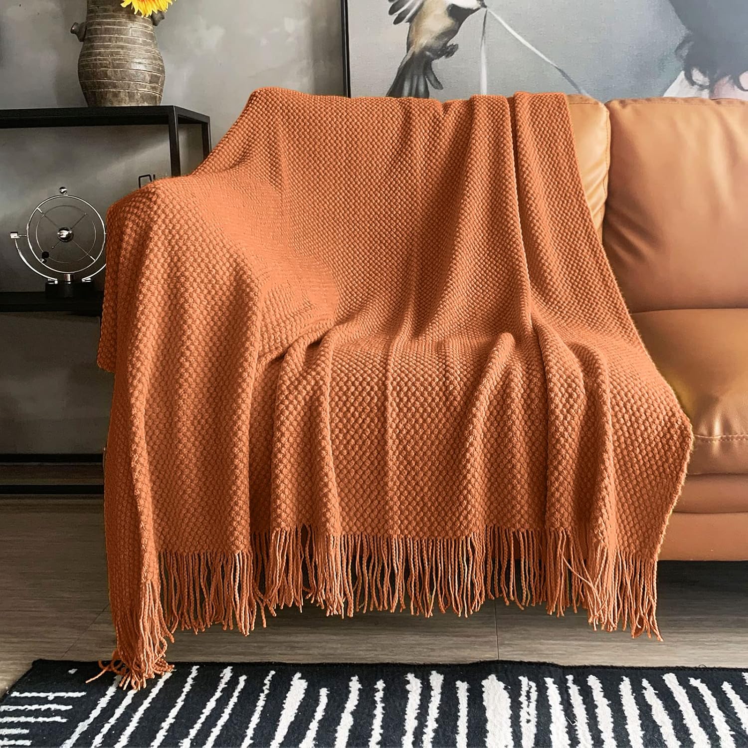 LOMAO Knitted Throw Blanket with Tassels for Cozy Home Decor