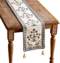 Blue Rustic Floral Linen Table Runner 87 in - Elegant, Wrinkle