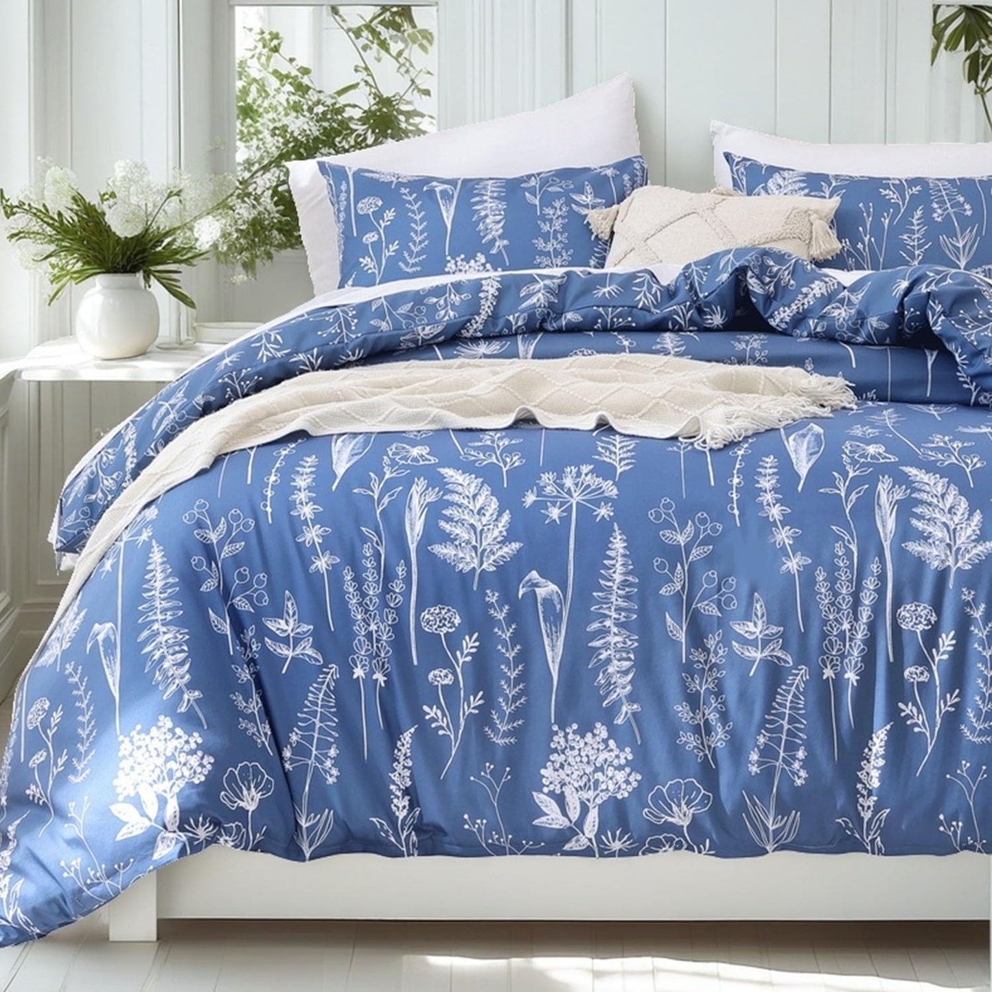 JANZAA Queen Comforter Set with Floral Design for Cozy Bedrooms