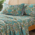 Teal Floral Percale Cotton Queen Sheet Set - Soft Breathable Comfort
