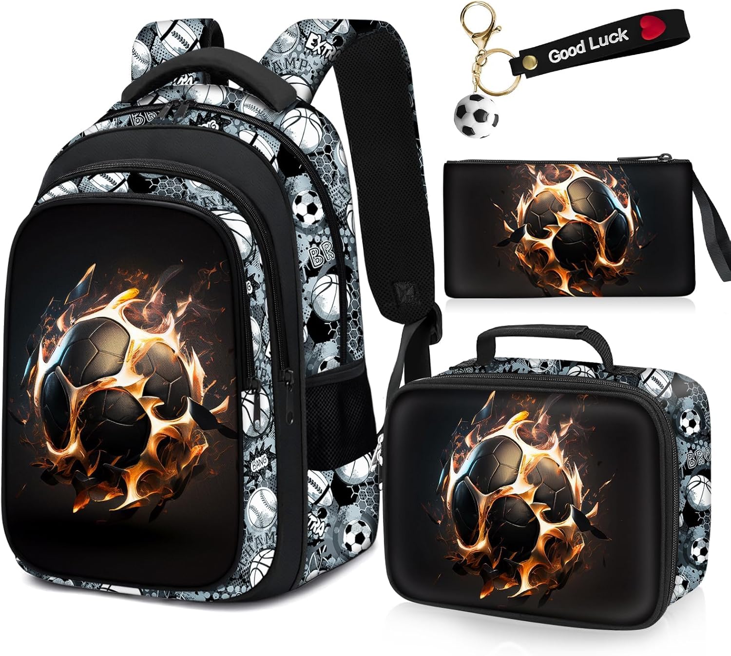 School Backpack for Boys - 4pcs Soccer Set for Kids Ages 6-18