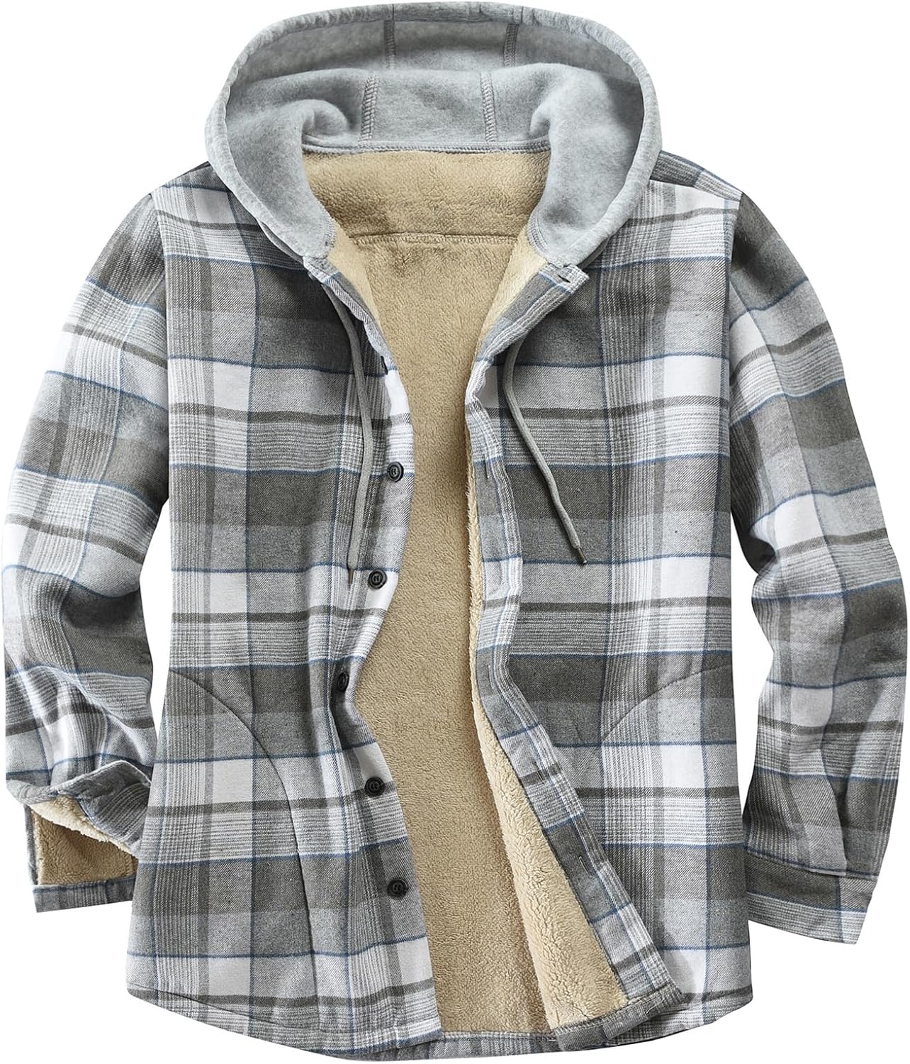 Men's Cotton Plaid Shirts Jacket with Fleece Lined Comfort