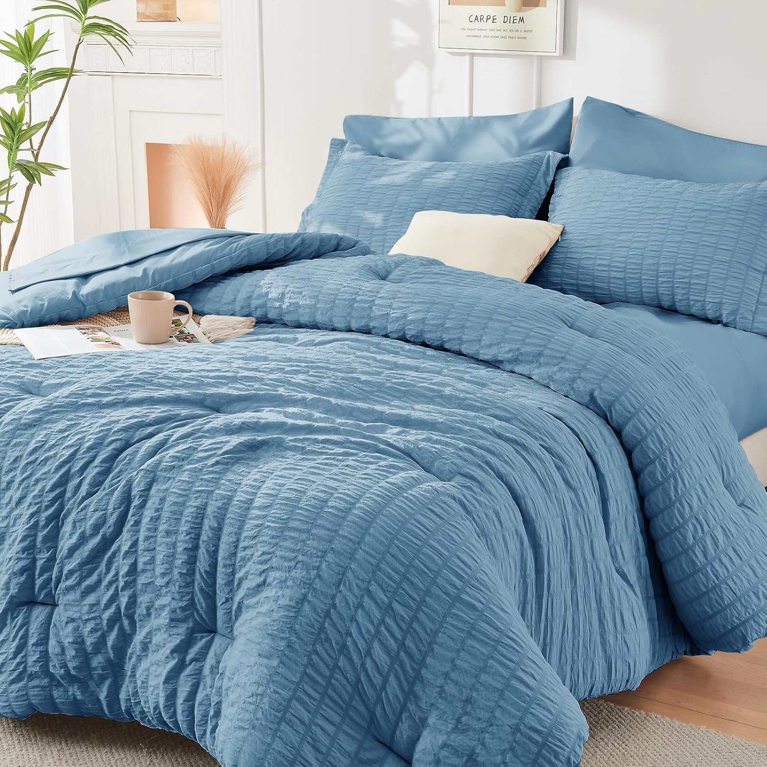 HYMOKEGE Mineral Blue Full Size Comforter Set for All Seasons