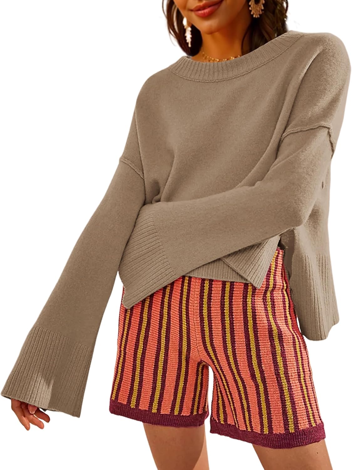 Womens Lightweight Sweaters with Bell-Style Sleeves for Comfort