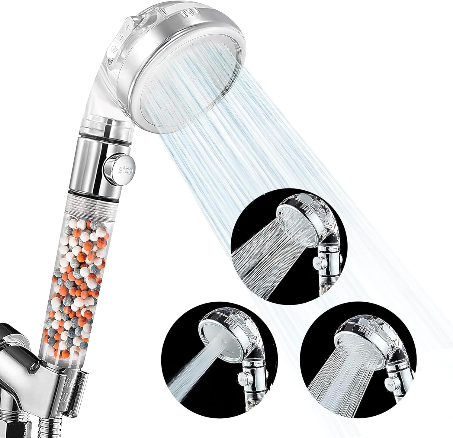 High-Pressure Filtered Shower Head with 3 Spray Modes for Soft Skin