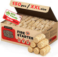 150 pcs Large Fire Starters for Fireplace and Camping - Fast, Natural