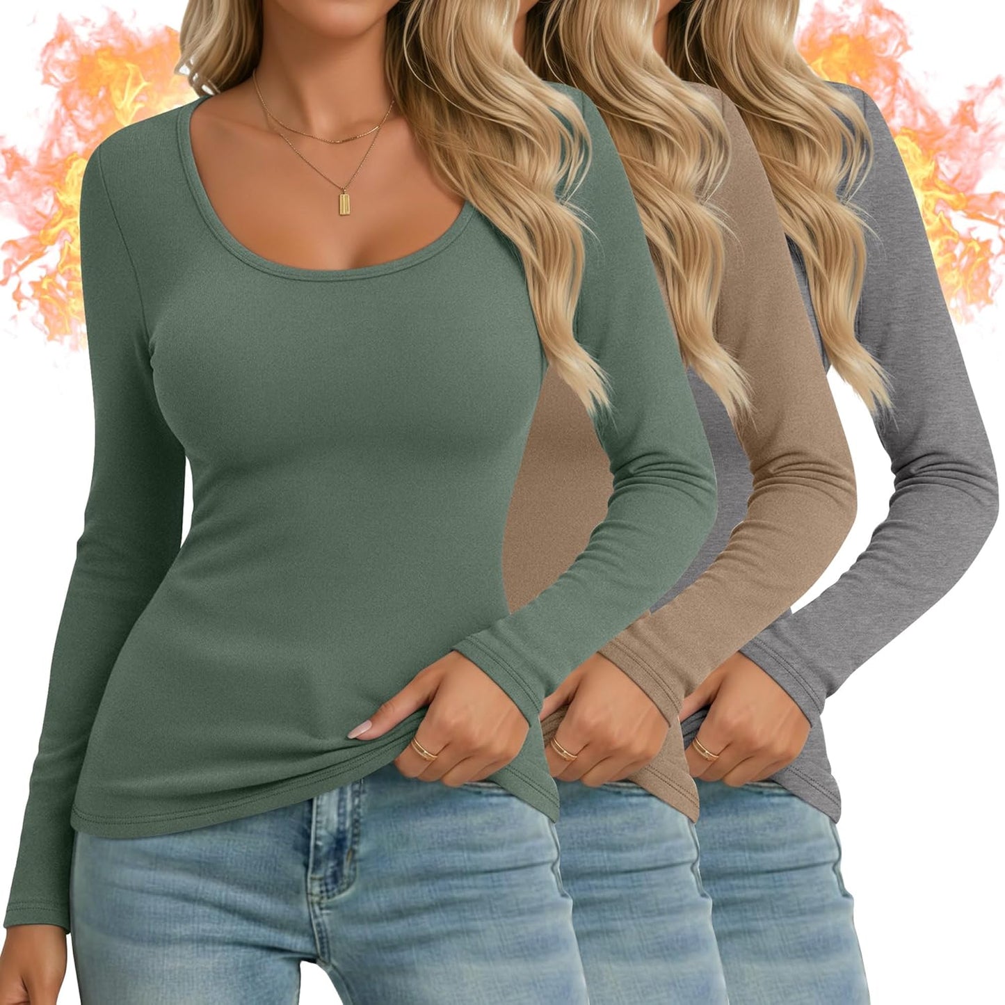 Ficerd Women's Thermal Long Sleeve Shirts for Winter Comfort