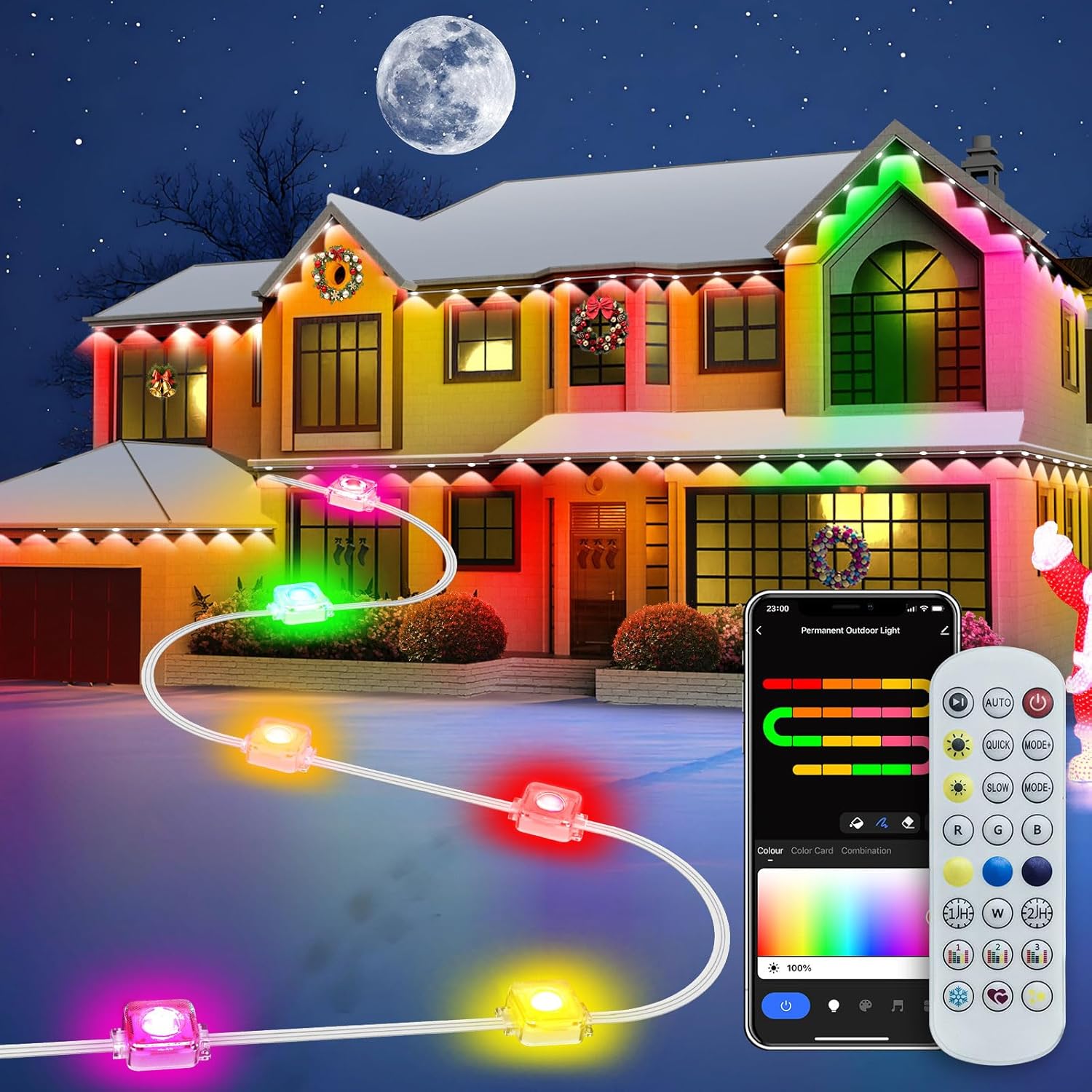 Smart Permanent Outdoor Lights for House - 60 RGB+IC Options
