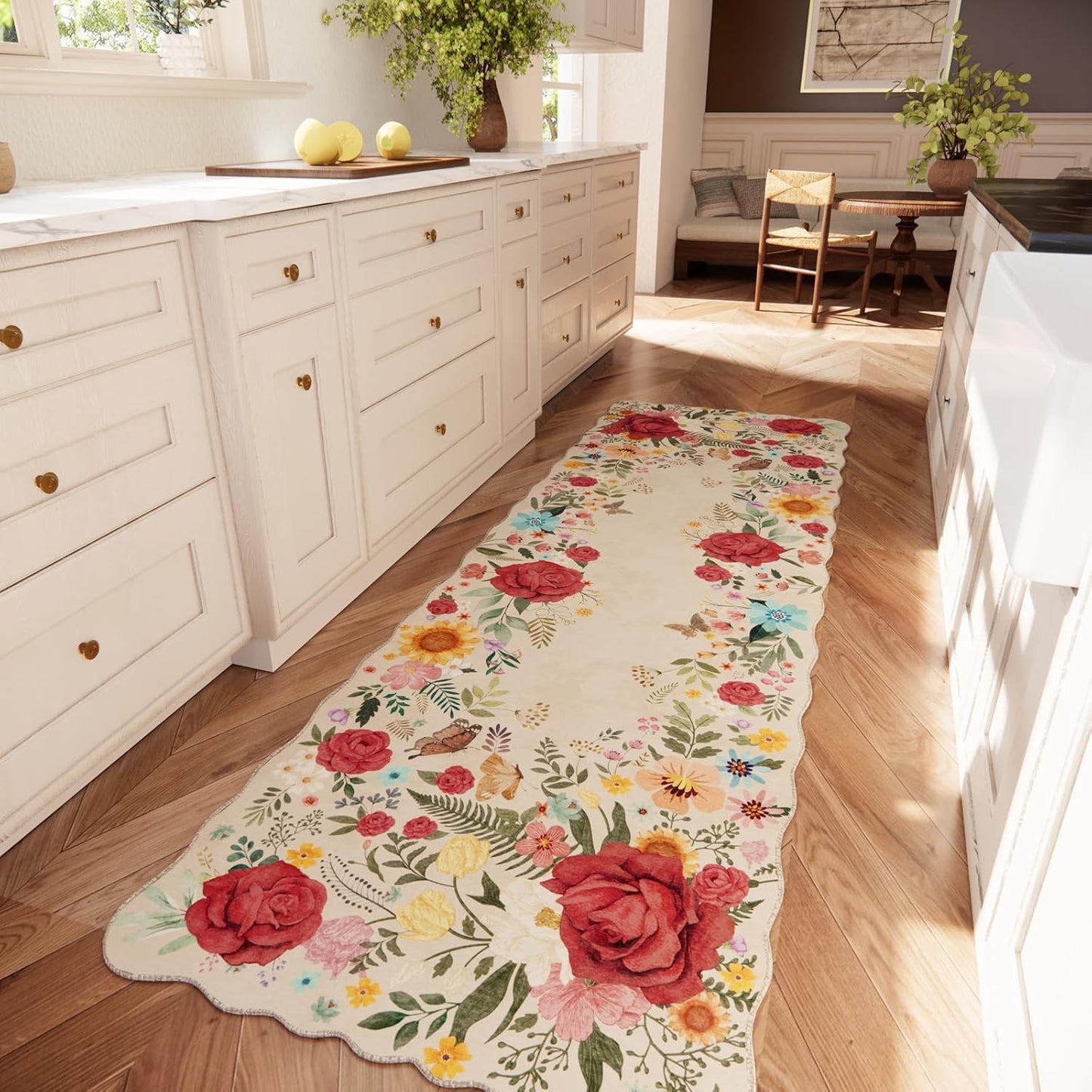 Floral Hallway Runner Rug 2ft 6inx8ft Non Slip Washable for Home