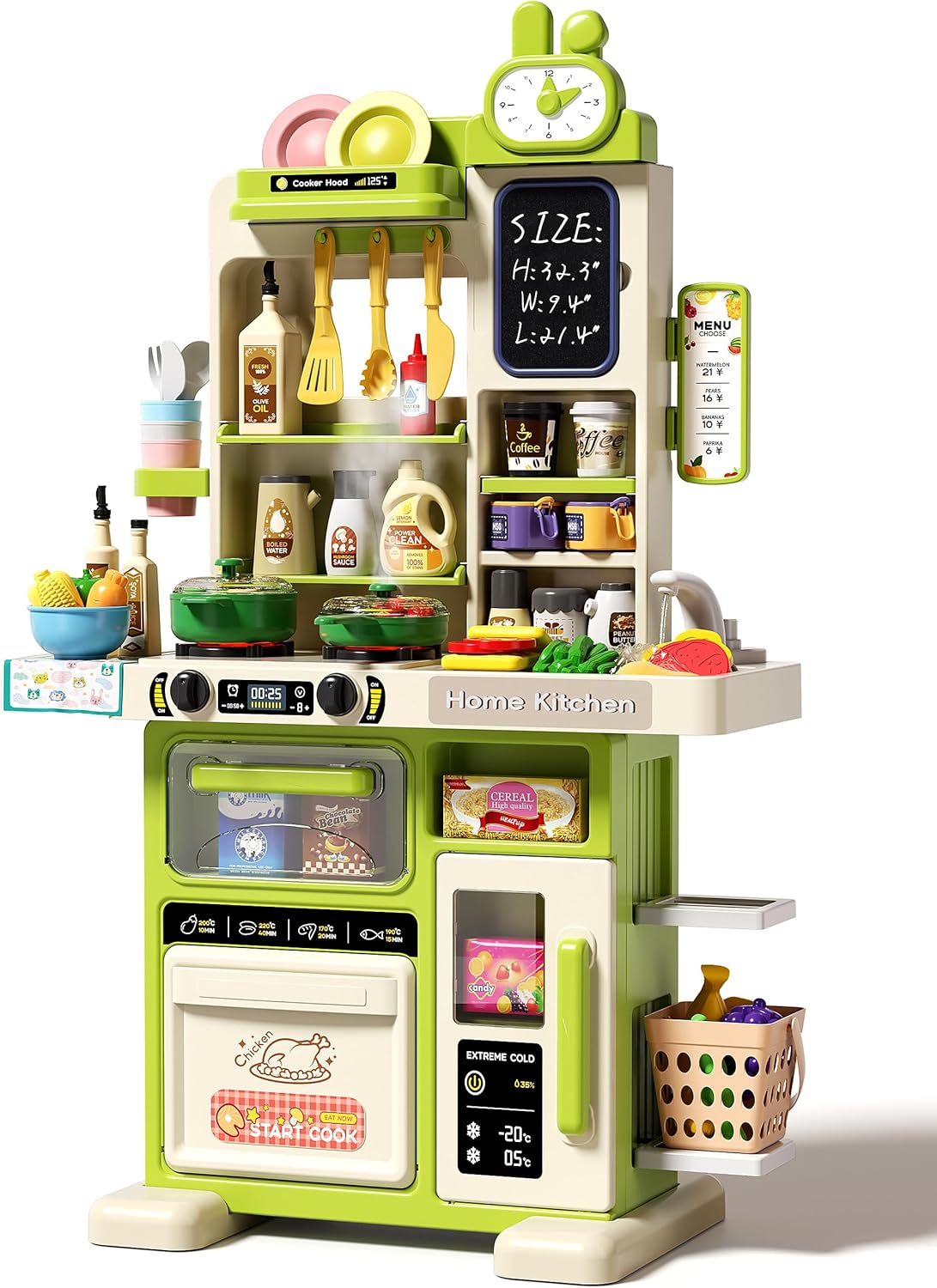 33.8IN Kids Kitchen Playset with Realistic Lights & Sounds