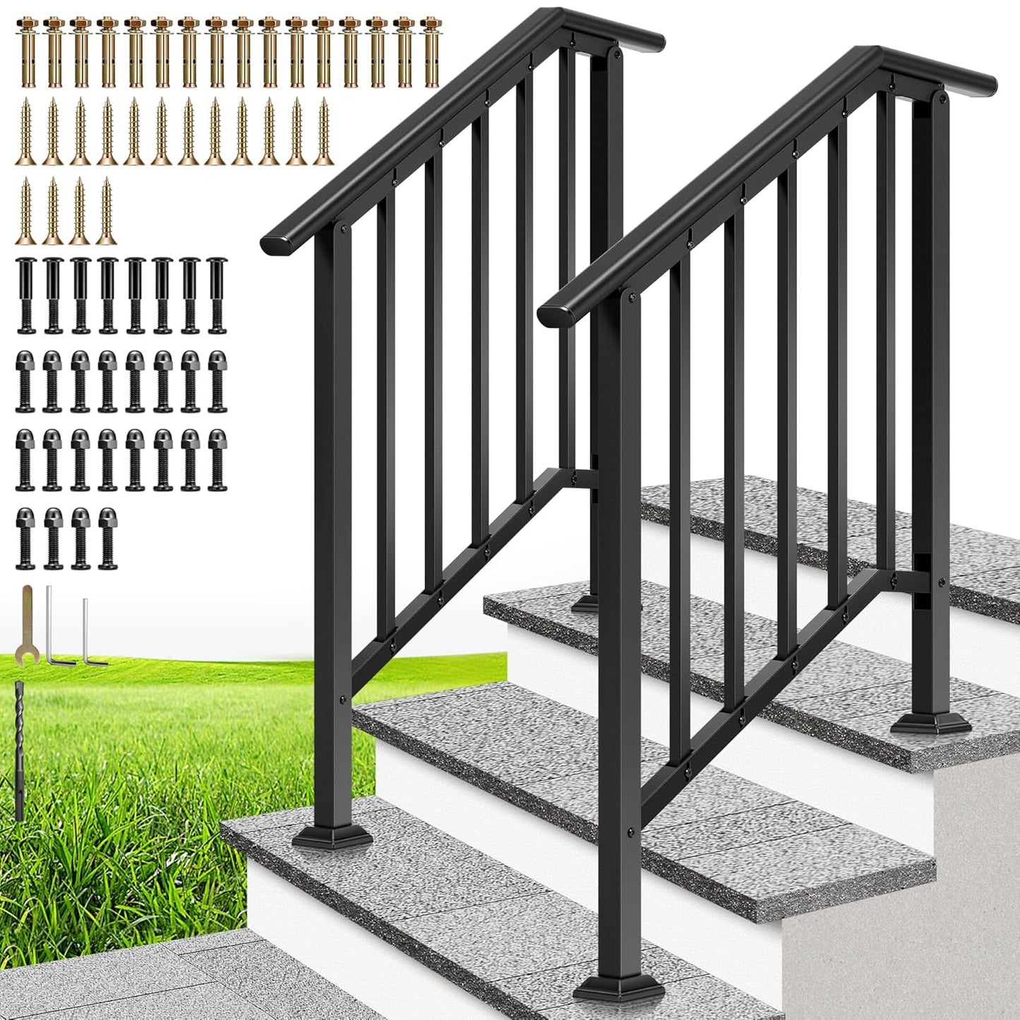 VIVOHOME 3 Step Galvanized Steel Hand Rails for Outdoor Steps