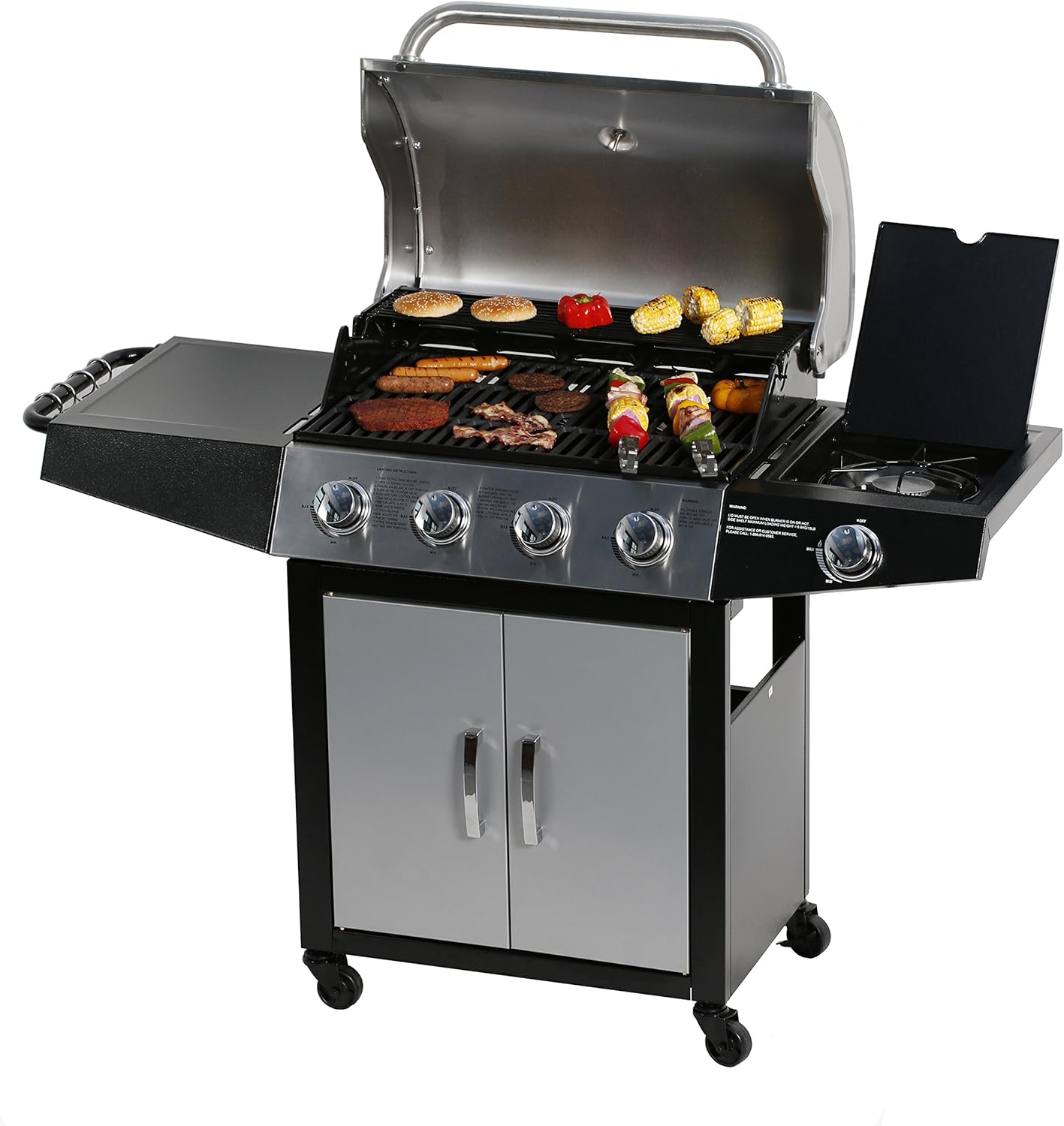 MASTER COOK 4 Burners Gas Grill with Side Burner and Stainless Steel
