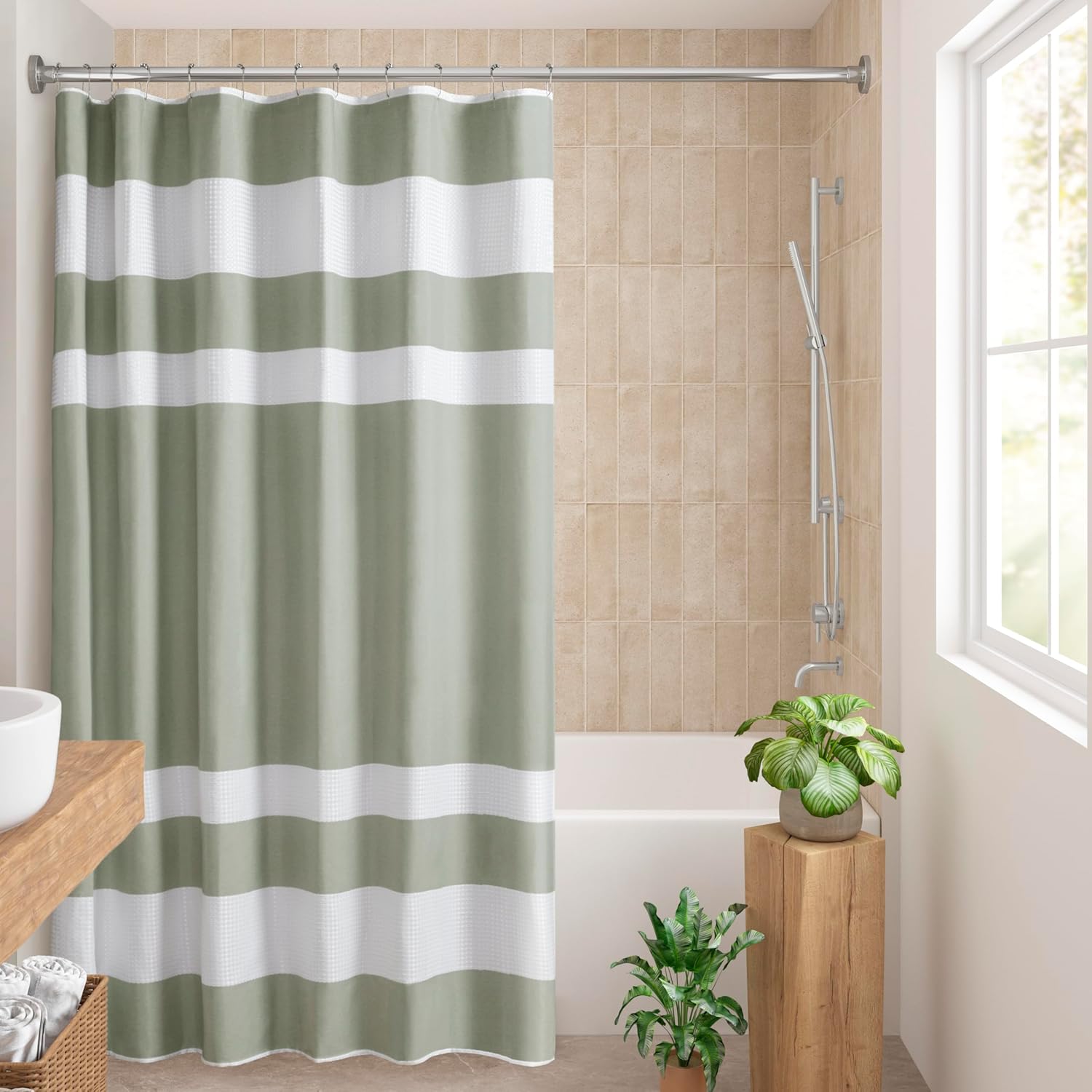 Madison Park Spa Waffle Weave Long Shower Curtain for Bathroom
