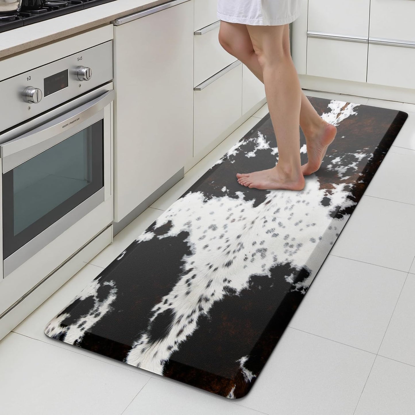 MAYHMYO Brown and White Kitchen Mat for Comfort and Safety