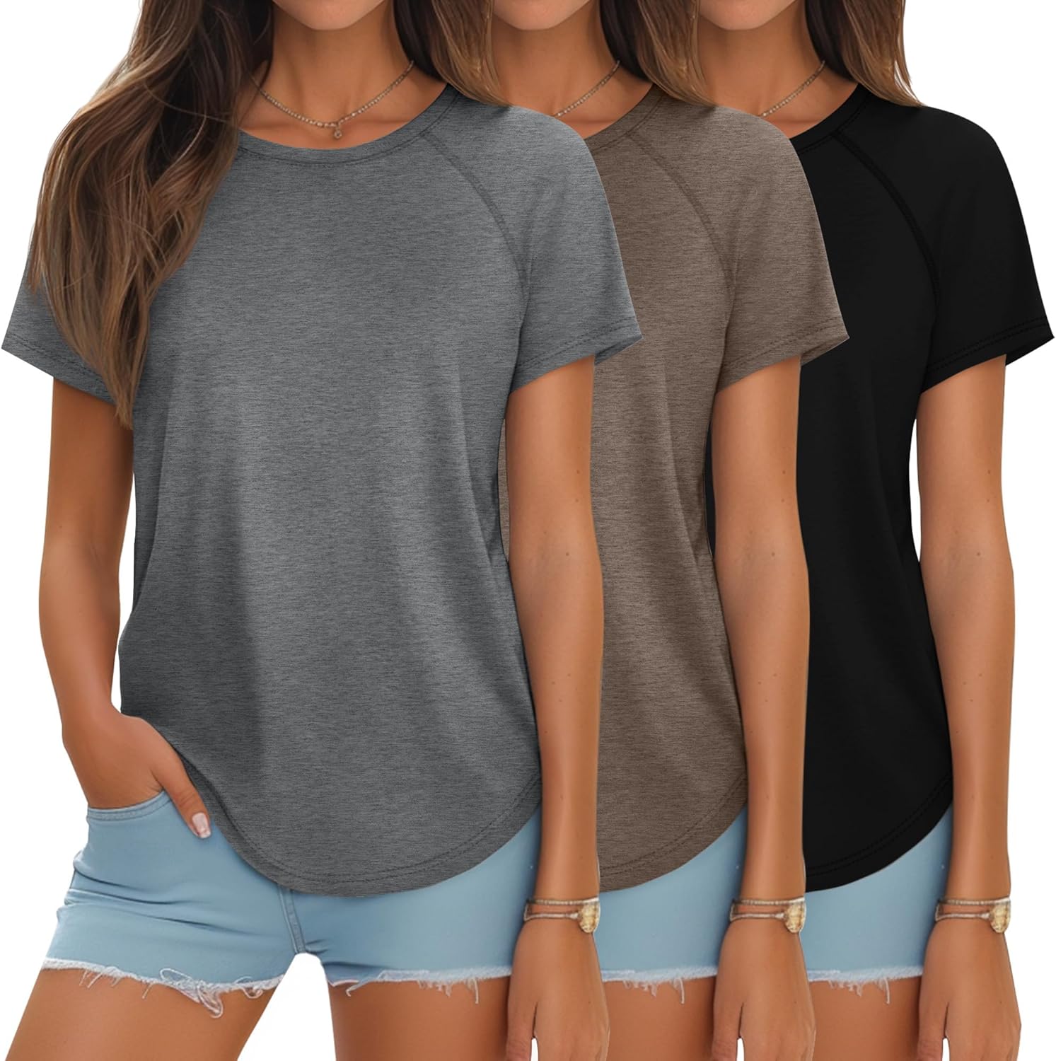 Ficerd 3 Pcs Women Short Sleeve Shirts for Summer Style