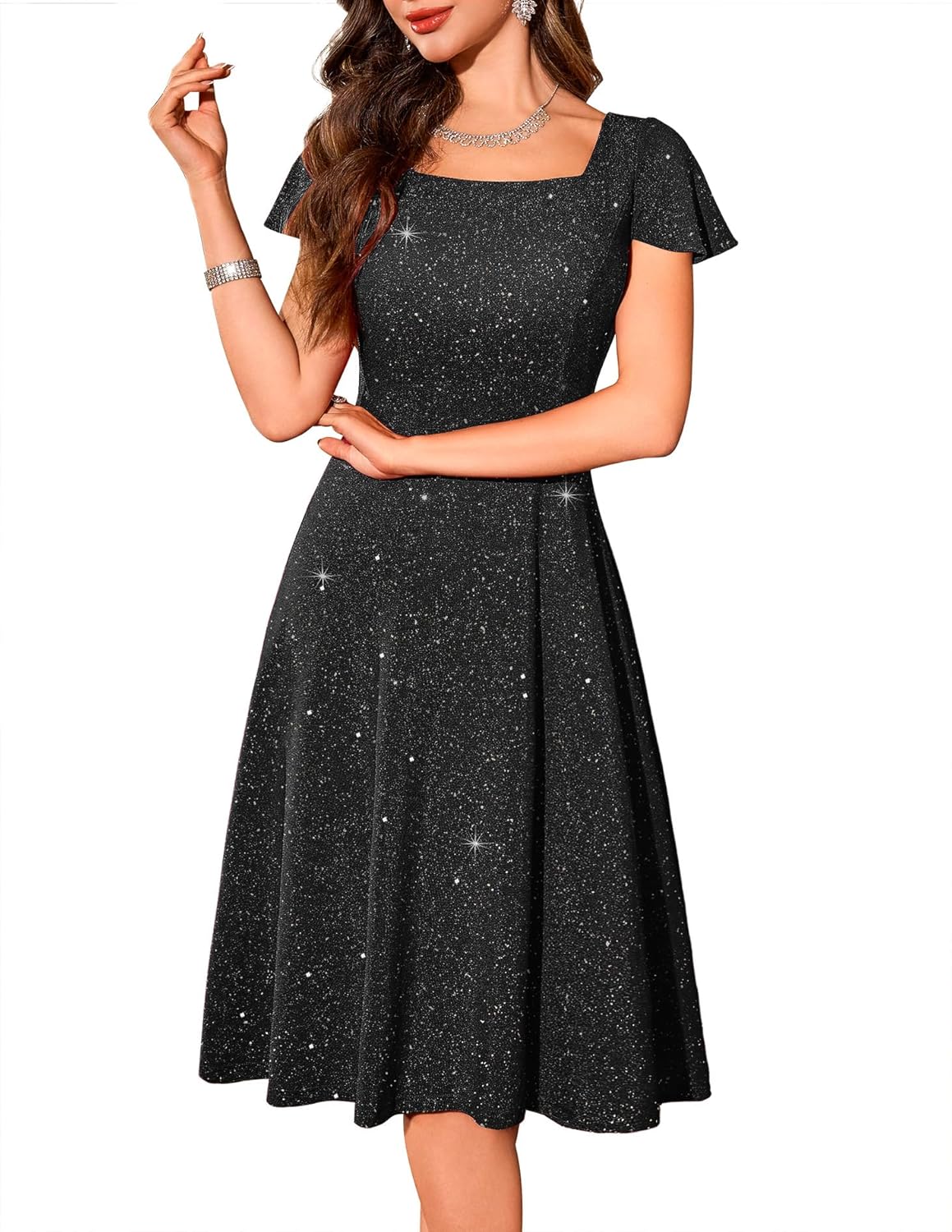 BeryLove Sequin Prom Dress for Teens with Flutter Sleeves