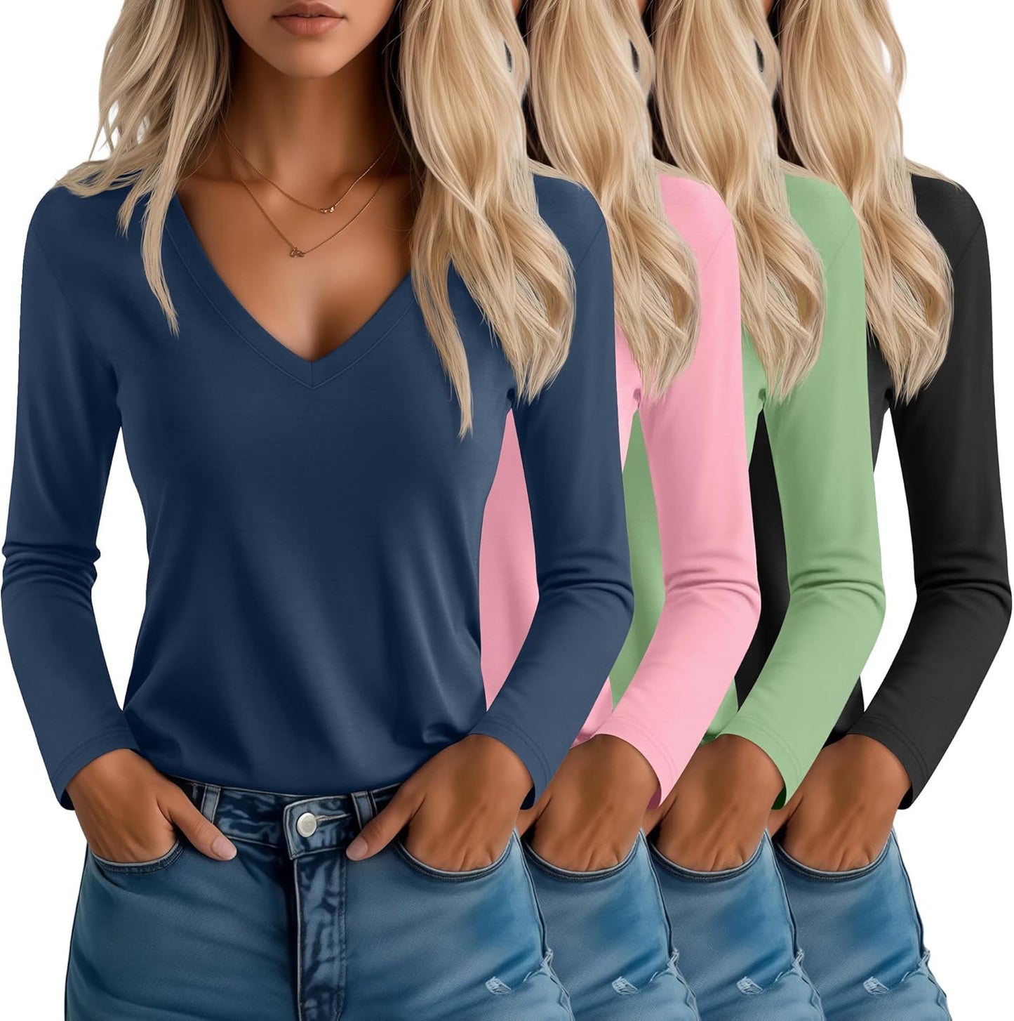 Neer Women's Long Sleeve T-Shirts 4 Pack for Casual Wear