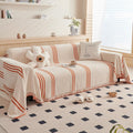 Striped Jacquard Chenille Couch Cover 71x118 - Reversible Tassel Edge