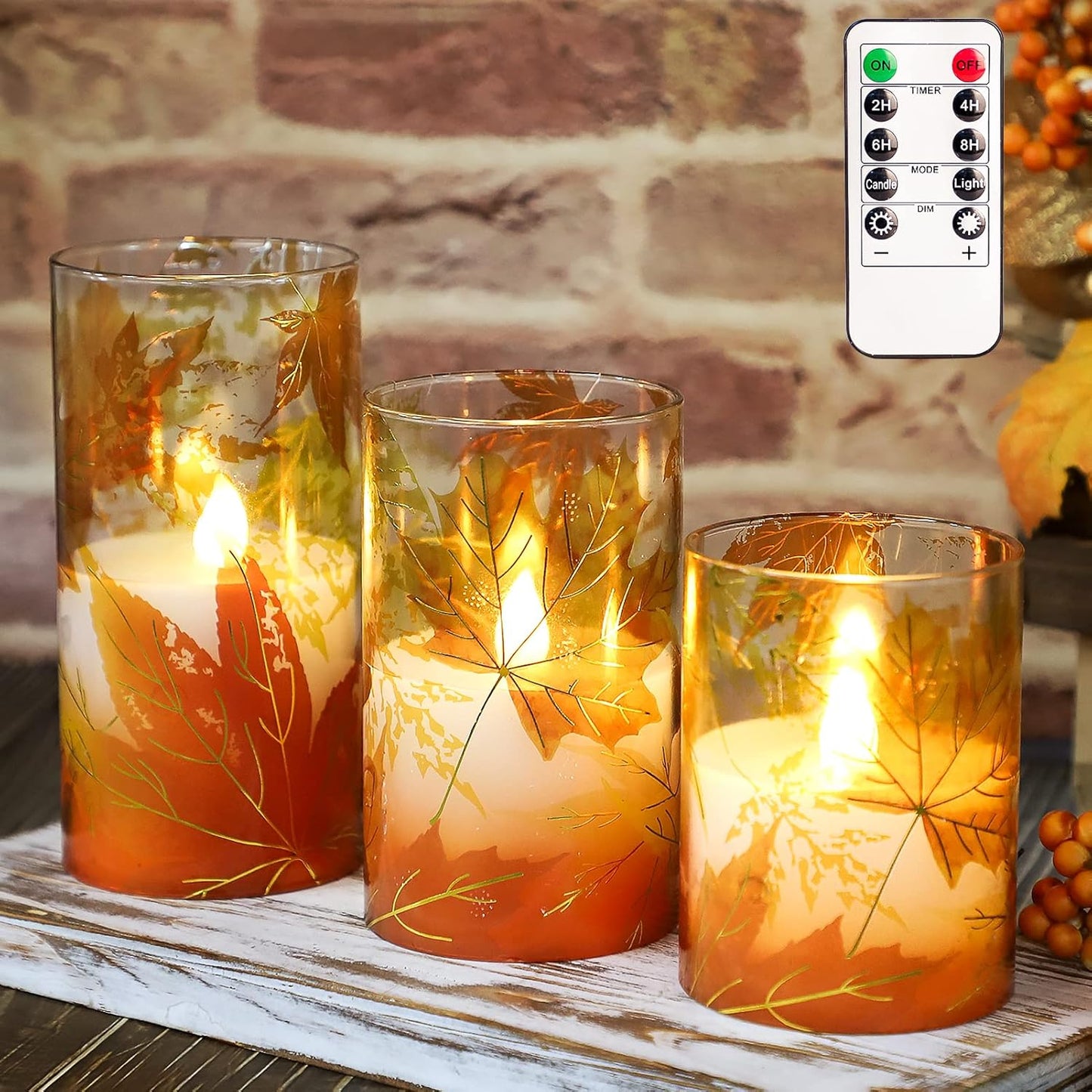 Fall Decor Flameless Candles with Remote for Autumn Ambiance