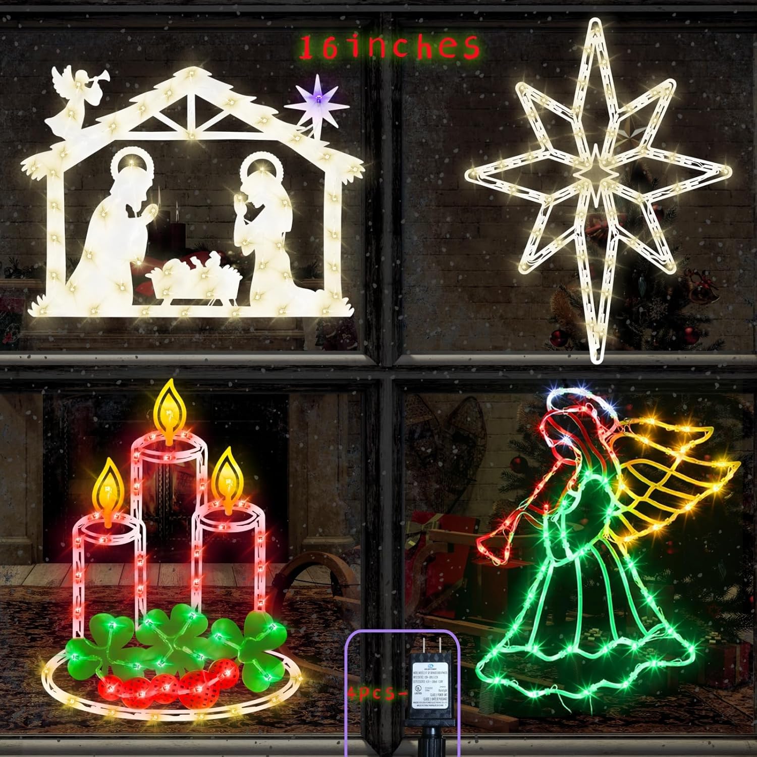16in Christmas Window Silhouette Lights for Holiday Decor