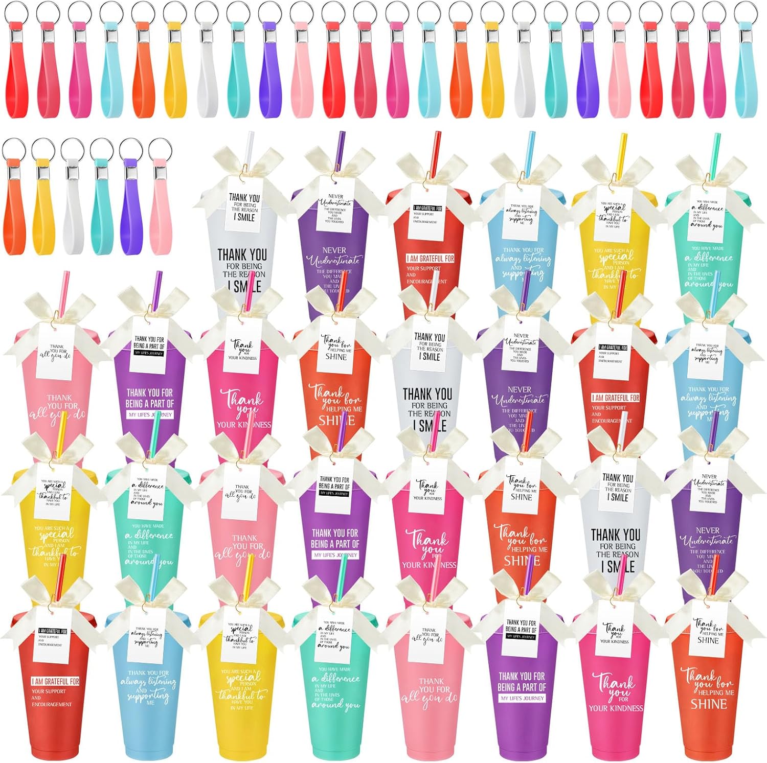 30 Sets Employee Appreciation Gifts with Tumblers and Keychains