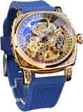 Forsining Mechanical Watch for Men Square Retro Skeleton - Leather