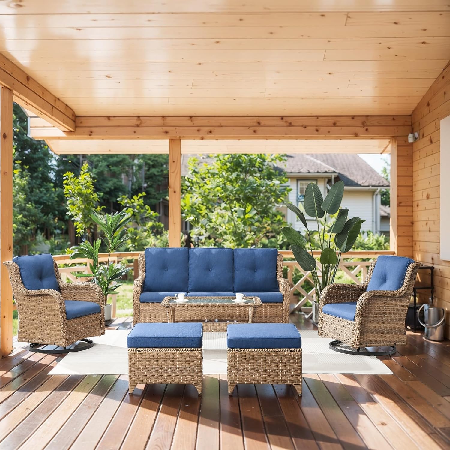 Wicker Outdoor Furniture Set - 6 Piece Patio Conversation Set