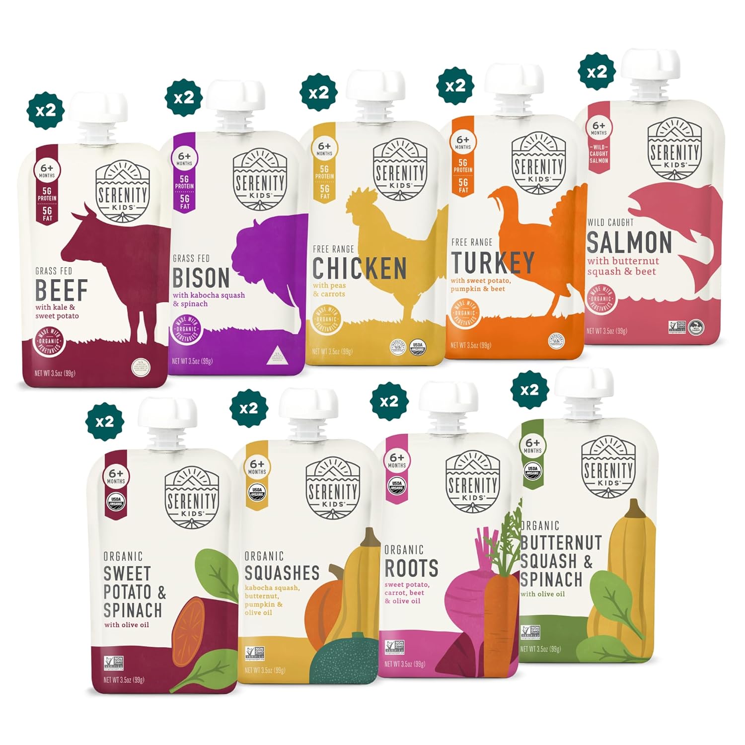 Serenity Kids 6+ Months Meats + Veggies Baby Food Puree Pouch