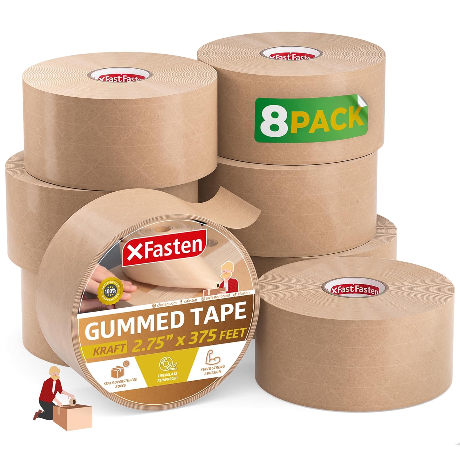 XFasten Brown Paper Tape - 2.75-Inch x 375-Feet for Packing