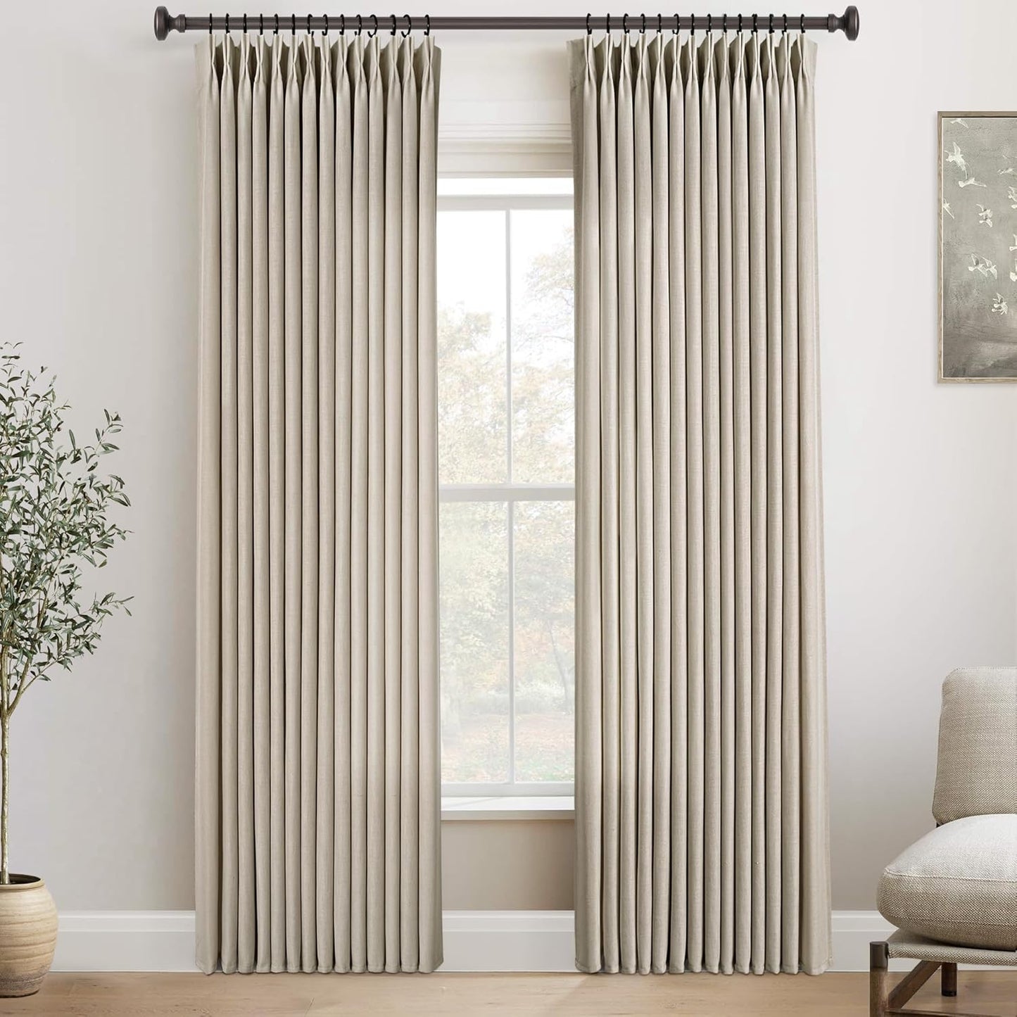 Taupe Linen Curtains 120 inch Length for Living Room Decor