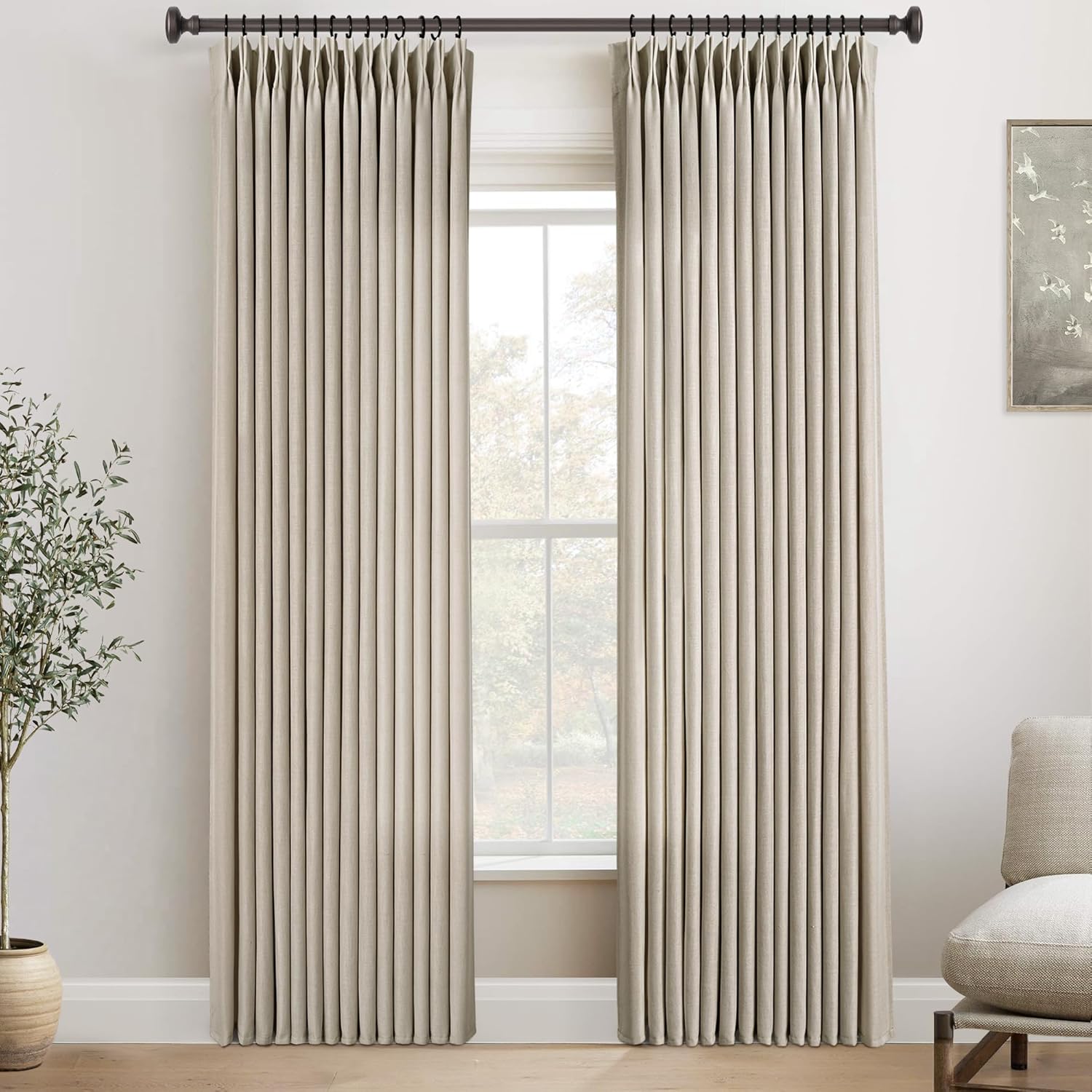 Pinch Pleat Taupe Linen Curtains 96in Long for Living Room