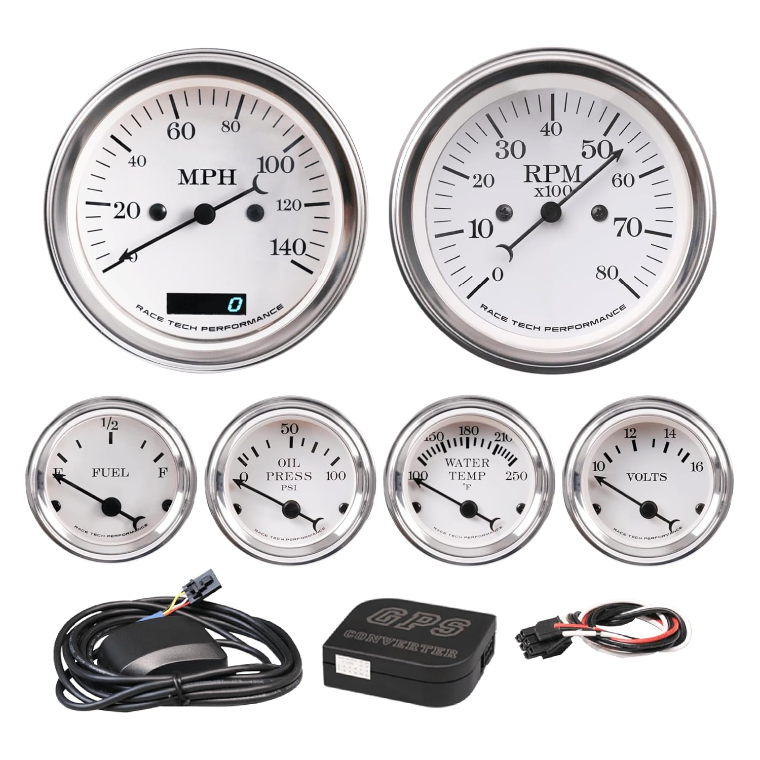 RACETECH Vintage Gauge Kit: 140 MPH Speedometer & Dual Function Tachometer!