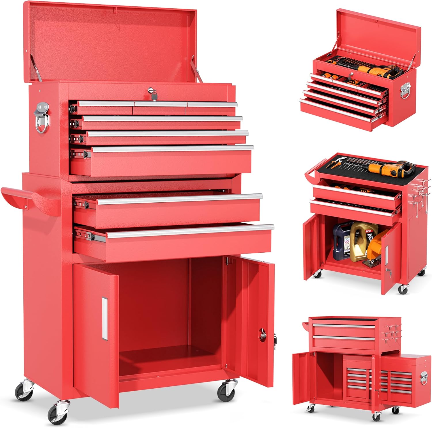 INTERGREAT 8-Drawer Rolling Tool Chest with Detachable Top Box