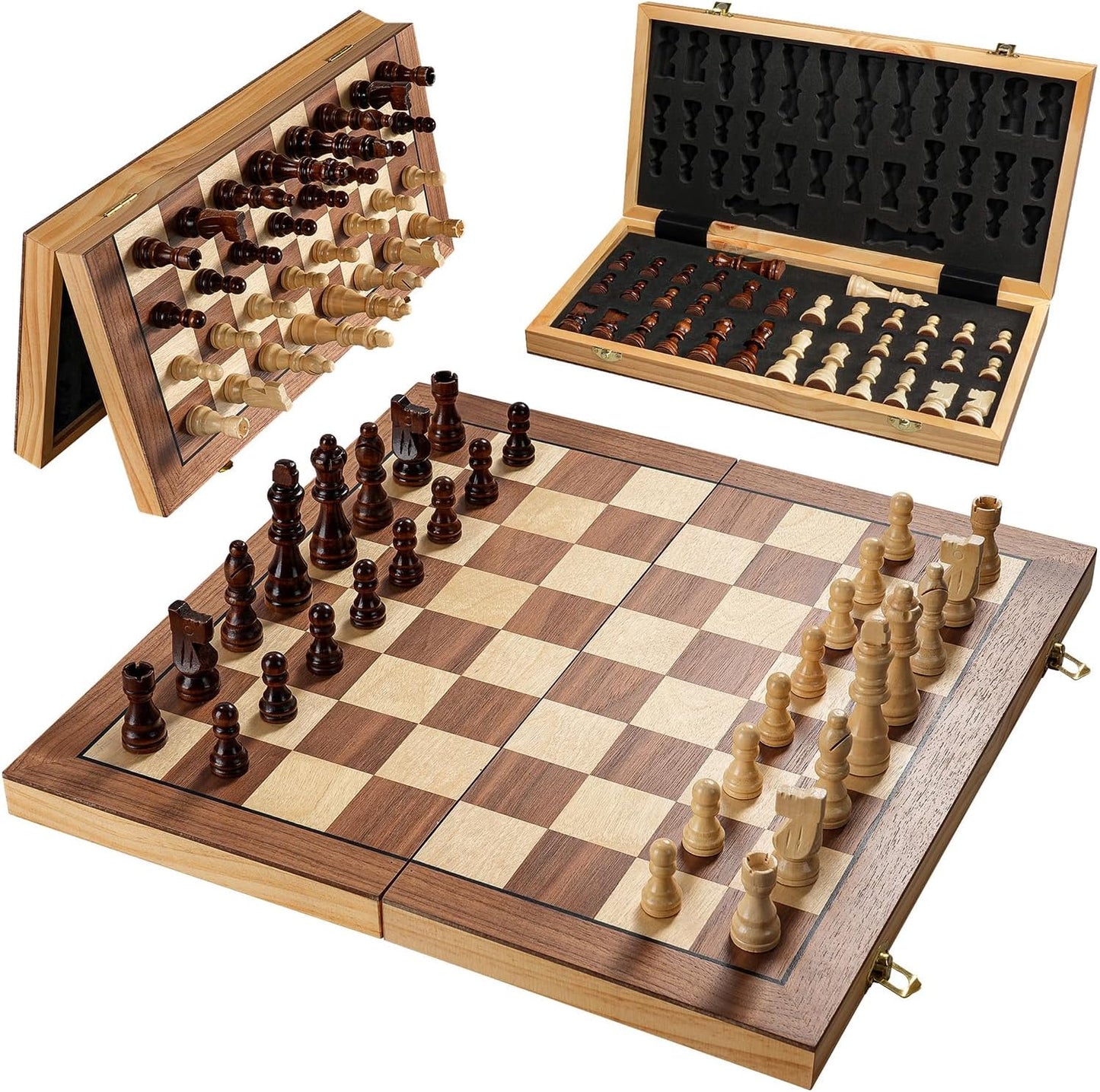 Magnetic Chess Board Set for Adults & Kids - 15in Wooden Game