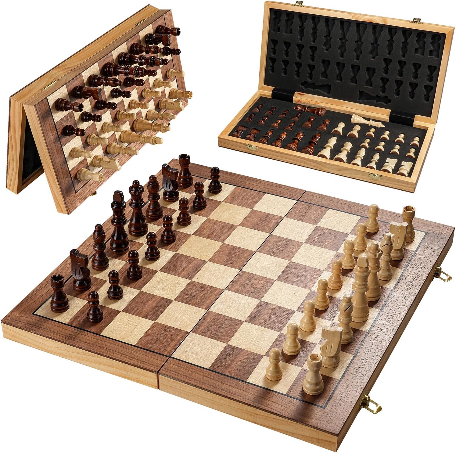 Magnetic Chess Board Set for Adults & Kids - 15in Wooden Game