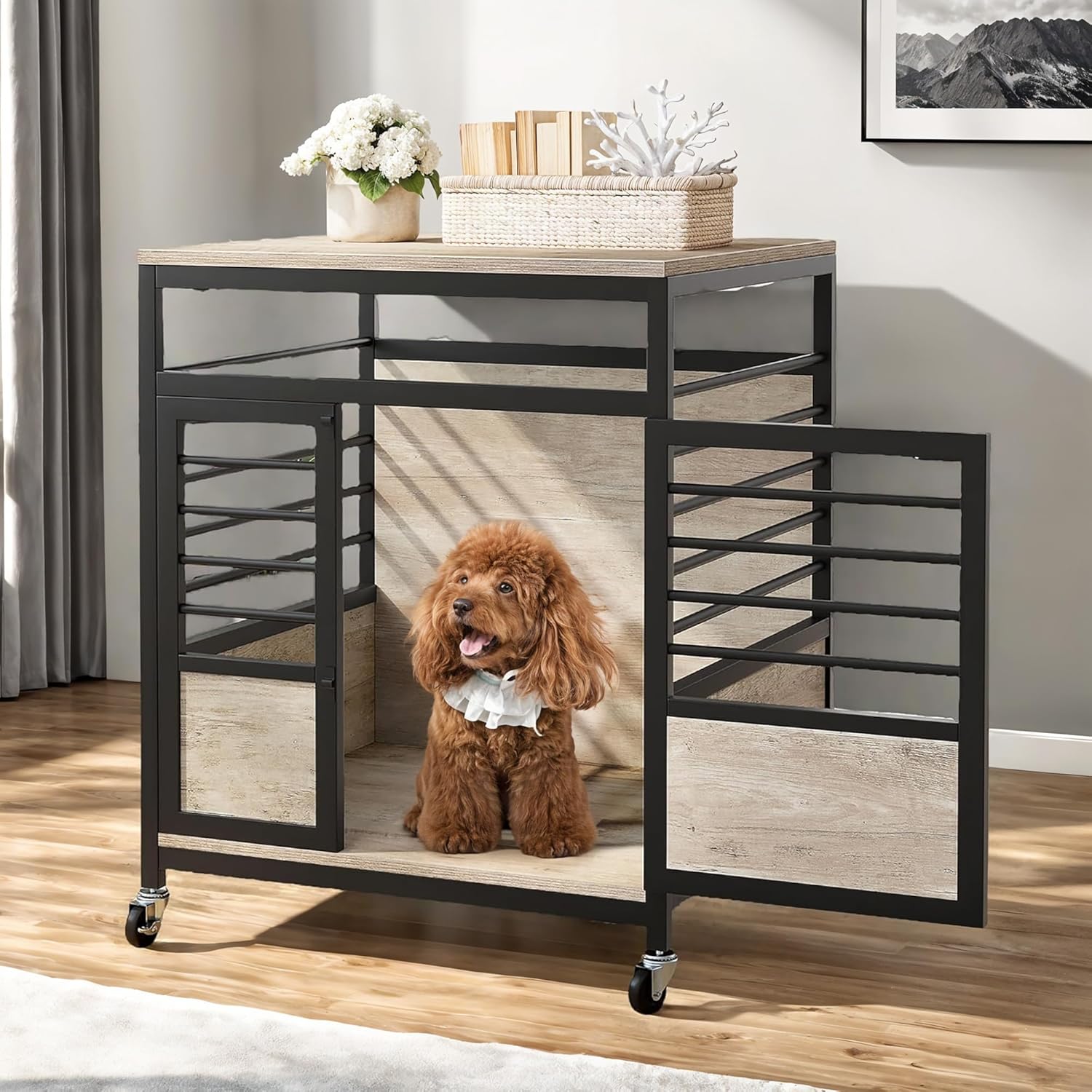 YITAHOME 24 Dog Crate Furniture with Wheels for Small Dogs