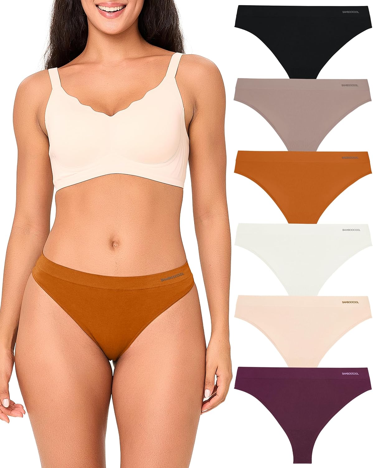 Bamboo Cool Women's Thongs Seamless Breathable Underwear 6 Pack