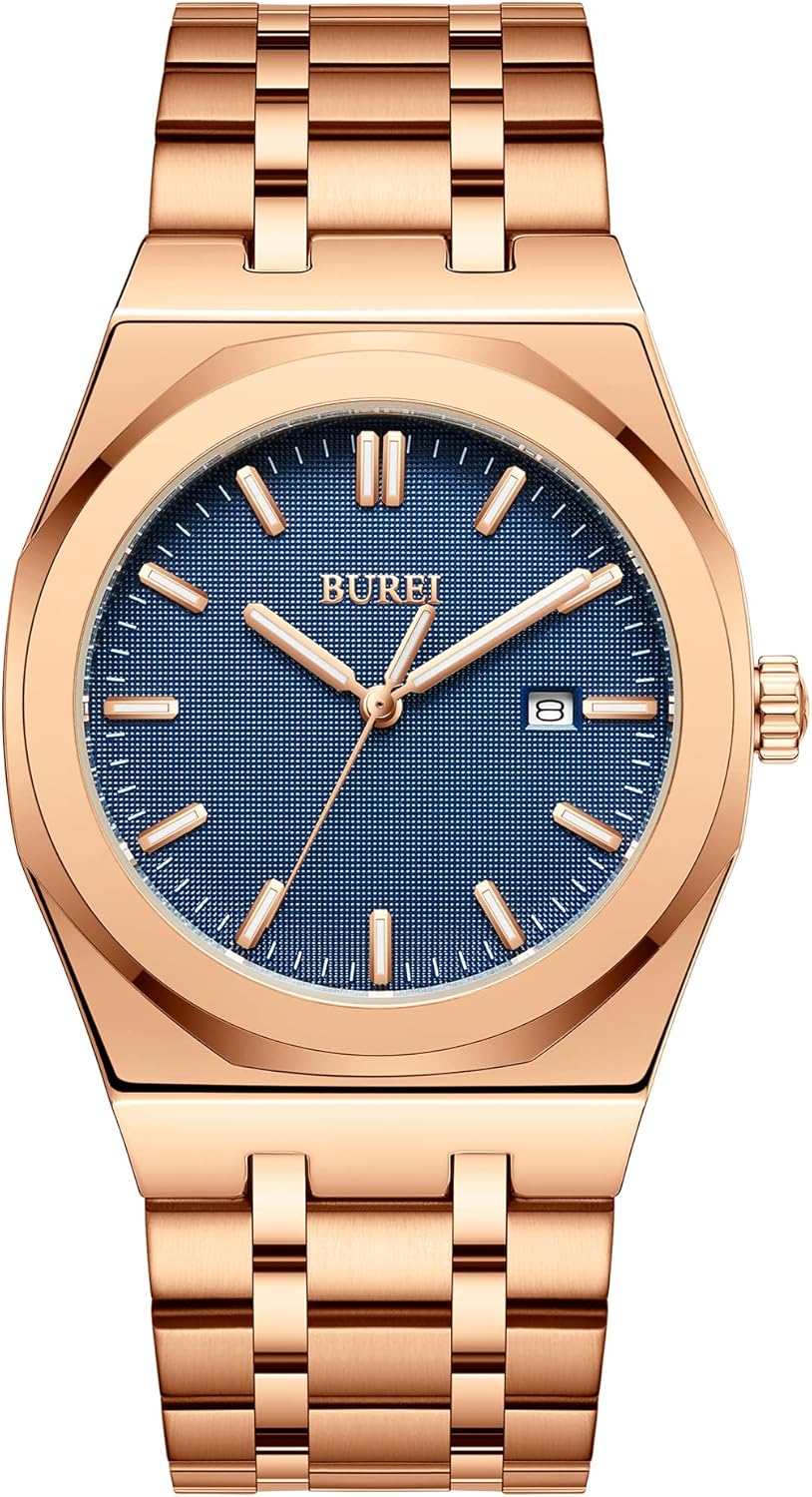 BUREI Men Watches Fashion Stainless Steel Analog Quartz Waterproof